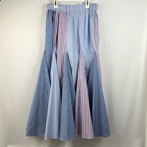 Patchwork striped full skirt in red, white & blue.
